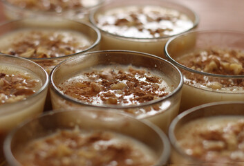 Traditional Turkish dessert Asure with walnuts. (Noah's Pudding). Close up.