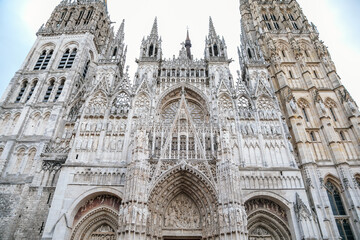 The facade of the gothic church Notre Dame de Rouen Cathedral, Rouen, Normandy, France