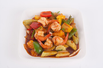 Fried Stir Sweet and sour sauce with Vegetable and Shrimp.