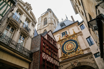 Fototapeta na wymiar The Great-Clock (Gros-Horloge) astronomical clock in Rouen, Normandy, France