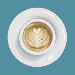 Coffee a in white cup on blue background