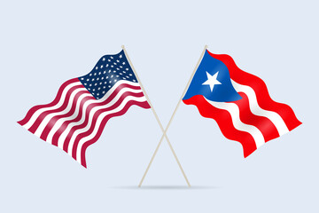 Flags Puerto Rico and US relationship. Vector illustration.