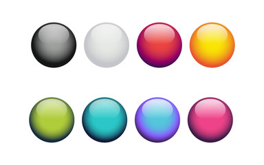 Shiny balls of different colors isolated on white. Vector illustration.