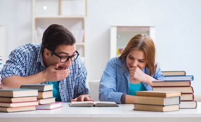Pair of students studying for university exams