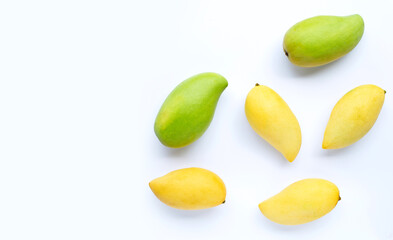 Top view of mango on white background.