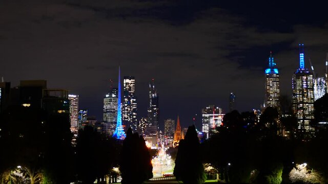 Melbourne paranoma skyline timelapse at night time 
melbourne city night time timelapse