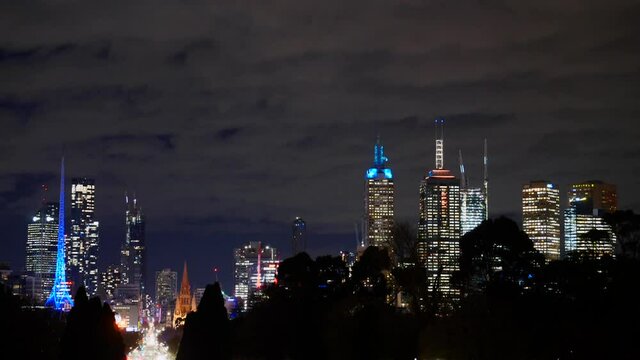 Melbourne paranoma skyline timelapse at night time 
melbourne city night time timelapse