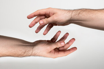 Man's hand. Male hands on a white background. Wrist.
