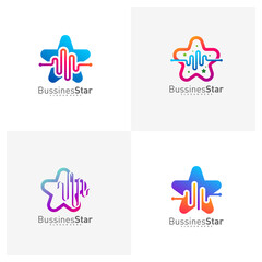 Set of Star Pulse Logo Template Design Vector, Concept, Creative Symbol, Icon