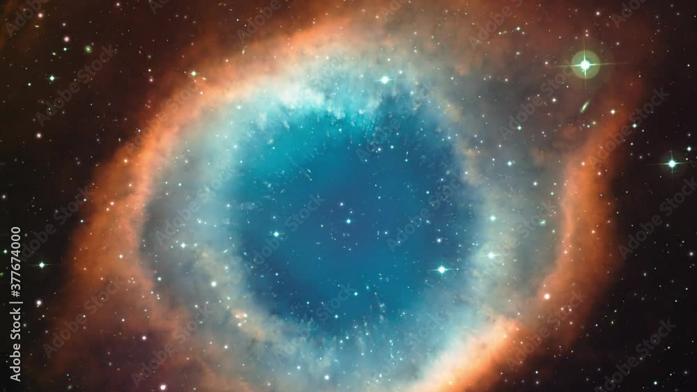 Wall mural camera flying through the clouds and star field in outer space.