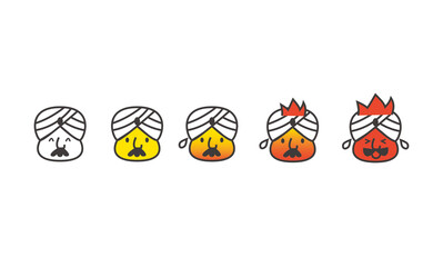 辛さレベル５段階（hotness)ターバンを巻いた男の人のイラスト
