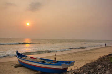 Malvan sea beach with boat, Maharashtra, India