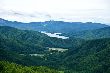 Obraz premium Landscape with mountains and valley in Japan.