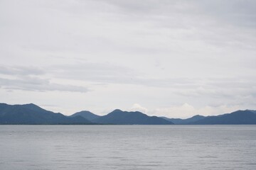 Inawashiro lake with some mountains in Japan.