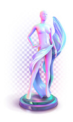 Fashionable naked female plastic mannequin stand on the podium with flying fabric. Shop window presentation, fashion design, fashion show. Vector 3d illustration isolated on white background.