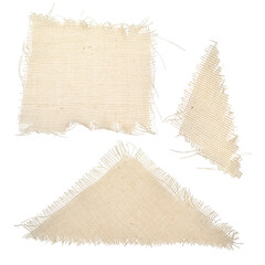 Rectangular and triangular ragged pieces of rag isolated on a white background. Dry waste, torn...