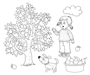 Autumn. Fall.  Coloring page. Coloring book. Illustration for children. Cute and funny cartoon characters