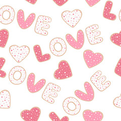 Seamless pattern Letter shaped cookies love Valentine's Day vector illustration