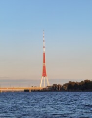 latvia riga radio and tv tower built on an island in the middle of the river daugava 