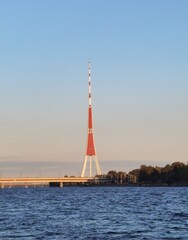 latvia riga radio and tv tower built on an island in the middle of the river daugava 