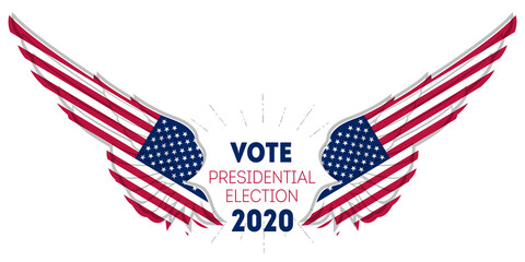 Presidential election 2020 in USA. Election poster. Print of t-shirt for Political election campaign. Stylized Wings in american flag colors and symbols.
