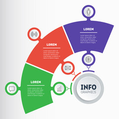 Template of a sales pipeline, purchase funnel. Concept of Business presentation with 3 steps. Annual diagram. Infographic of technology or education process with three options. Vector.