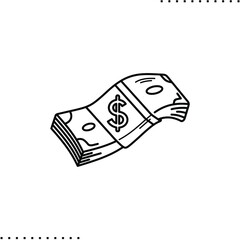 dollars money, stack of banknotes vector icon in outlines
