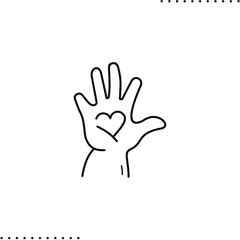 Fototapeta na wymiar child palm with heart vector icon in outlines