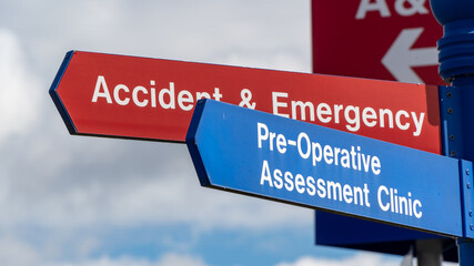Hospital department signs at a UK hospital	
