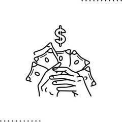 Fototapeta na wymiar hands holding banknotes, dollar sign vector icon in outlines