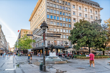 Belgrade, Serbia-August 27, 2020: Knez Mihailova Street in downtown Belgrade. Cultural centre of...