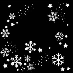Print Hand-drawing silhouette background collection. Vector snowflake. Element for design.