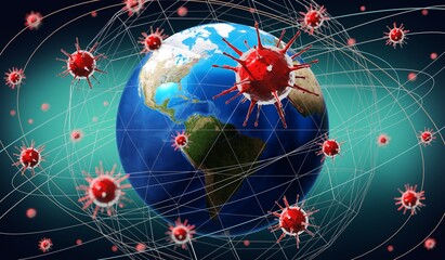 Earth, viruses - North and South America side - 3D illustration