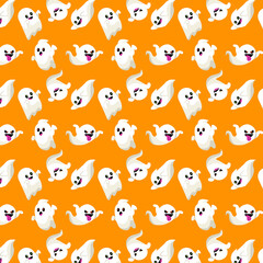 
Seamless pattern with cartoon ghosts on an orange background.
Halloween pattern.
Great design for fabric, gift wrapping,background, wallpaper, surface, web design.
Stock vector illustration