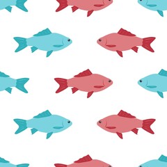 Vector illustration. Seamless pattern with fishes on a white background. Design element for poster, banner, clothes.
