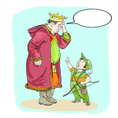 Little Robin Hood and a King, Cheeky boy and King Richard. The puzzled king and little Robin Hood.