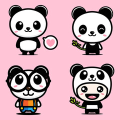 cute panda character set vector design
