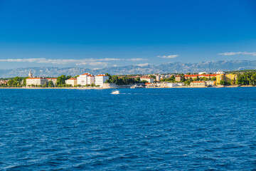 Croatia, city of Zadar, view from the seaside. Zadar is famous tourist destination at Adriatic sea coast.