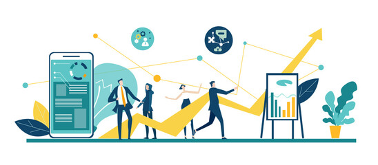 Business people having a meeting. Deal negotiation, discussing a project, developing new business. Business concept illustration 