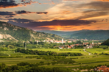 Fototapeta na wymiar Sunset over wachau valley. Summer landscape. Austria.