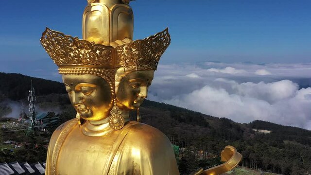 drone view of emei mountain jinding scenic