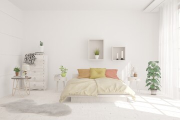 Fototapeta premium White bedroom interior. Scandinavian design. 3D illustration