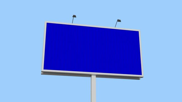 Blank trivision billboard looped switch green screen to blue screen and transparent background. 3D rendering animations isometric view on blue sky background and alpha channel mask
