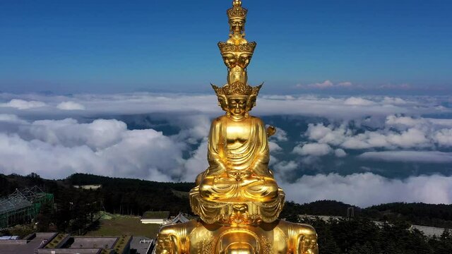 drone view of emei mountain jinding scenic