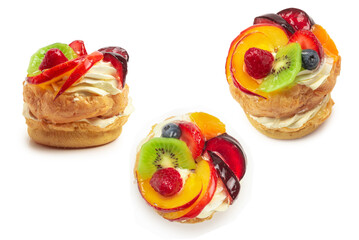 Home made cake with cream and fruit isolated