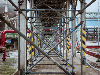 Metal abstract structure,scaffolding on construction site.