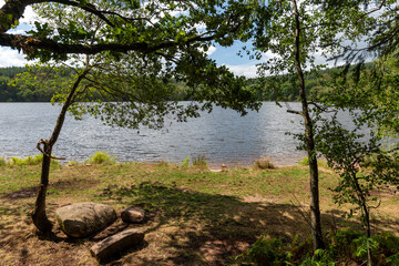 View of Saint-Agnan lake located in the protected area of the Parc naturel régional du Morvan, Nièvre department, FRANCE.