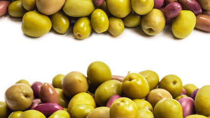 Tasty mix olives background.