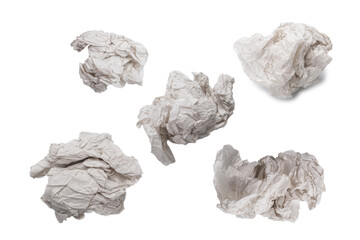 Crumpled white paper isolated on white background.