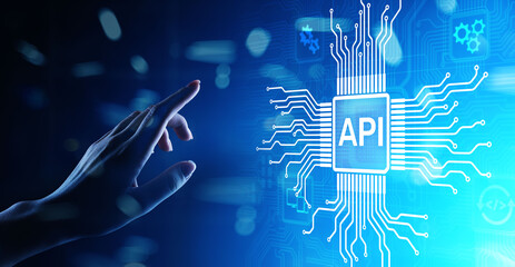 API - Application Programming Interface, software development tool, information technology and business concept.